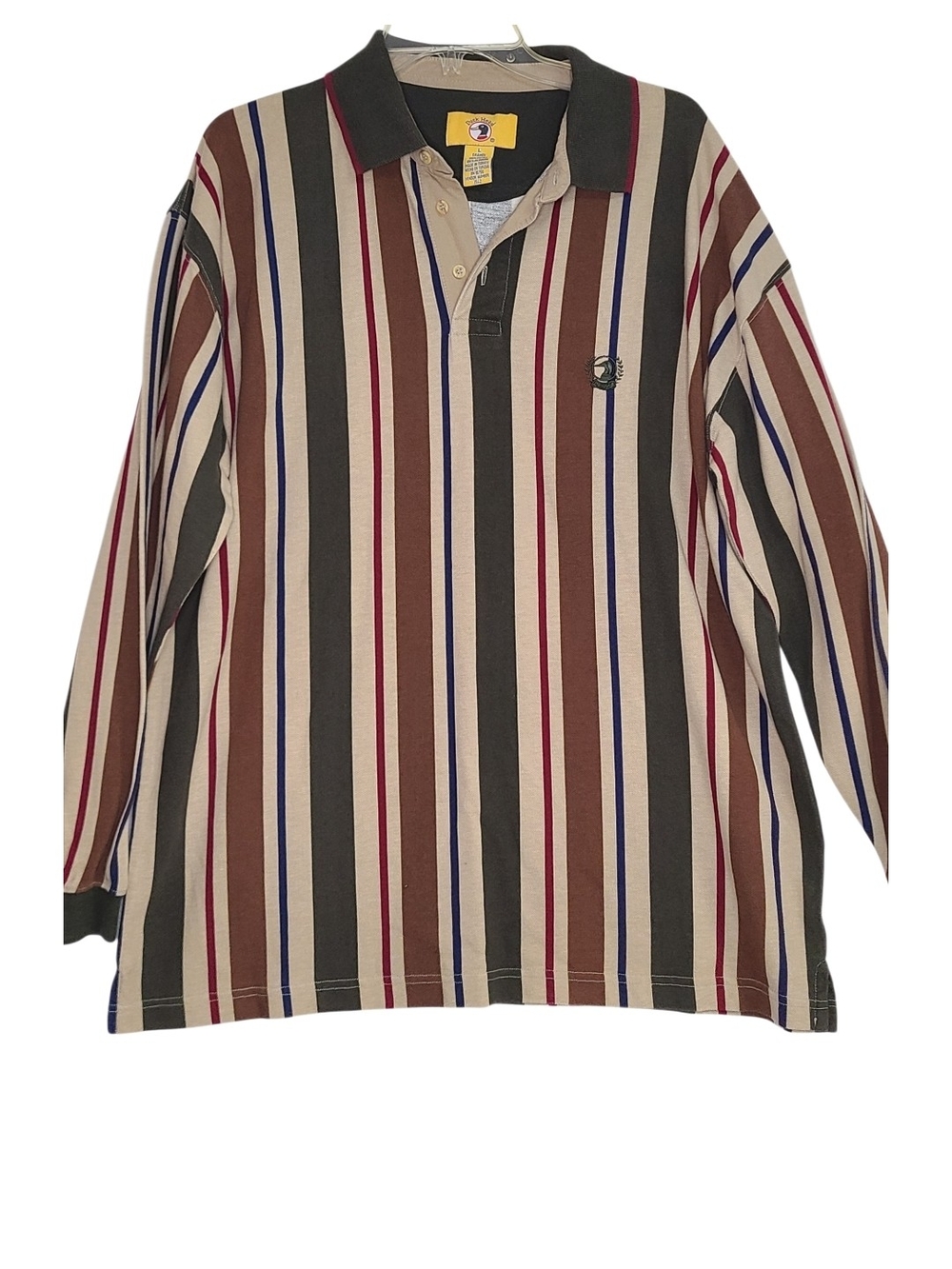 ​Vintage 90s Duck Head Long Sleeve Polo Shirt Men’s Large Multi-Color Stripe